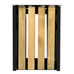 Free-standing outdoor waste bin steel waste pin with 4 wooden walls