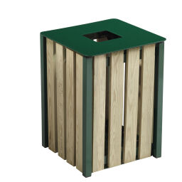 Buitenafvalbak Afval en reiniging stalen afvalbak met 4 houten wanden.  L: 400, B: 400, H: 565 (mm). Artikelcode: 8257874