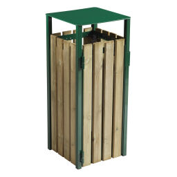Buitenafvalbak Afval en reiniging stalen afvalbak met 4 houten wanden Uitvoering:  met 4 houten wanden.  L: 425, B: 425, H: 990 (mm). Artikelcode: 8257877
