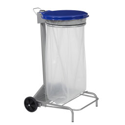 Waste sackholder waste and cleaning waste bag holder on wheels, with lid