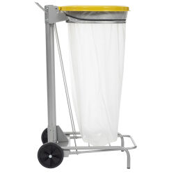 Waste sackholder waste and cleaning waste bag holder on wheels, with lid