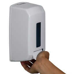 Sanitair Afval en reiniging zeep dispenser met slot.  L: 130, B: 95, H: 225 (mm). Artikelcode: 8252544