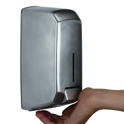 Sanitair Afval en reiniging zeep dispenser met slot.  L: 130, B: 100, H: 220 (mm). Artikelcode: 8252545