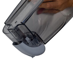 Sanitair Afval en reiniging zeep dispenser antidrup pomp.  L: 115, B: 110, H: 200 (mm). Artikelcode: 8252550