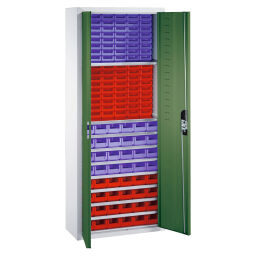 Cabinet boxes cabinet with 2 hinged doors and 138 storage bins