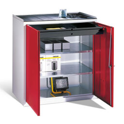 Cabinet workbenches with 2 hinged doors, 2 floors and 1 drawer.  W: 940, D: 500, H: 1020 (mm). Article code: 57882100-LW