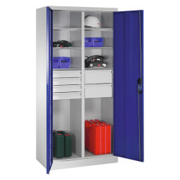 Armoire d'équipement avec 2 portes tournantes, 6 étages et 6 tiroirs