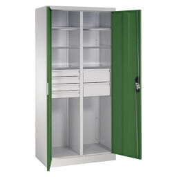 Armoire d'équipement avec 2 portes tournantes, 6 étages et 6 tiroirs