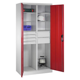 Cabinet material cabinet with 2 hinged doors, 6 shelves and 6 drawers .  W: 930, D: 500, H: 1950 (mm). Article code: 5789213041-D