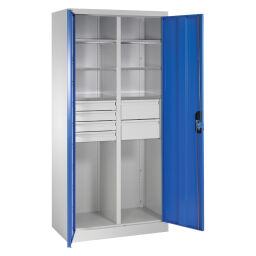 Cabinet material cabinet with 2 hinged doors, 6 shelves and 6 drawers 