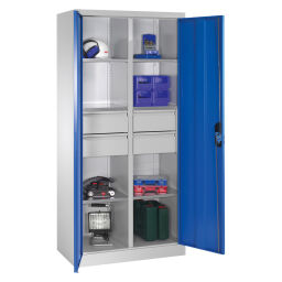 Cabinet material cabinet with 2 hinged doors, 6 shelves and 4 drawers .  W: 930, D: 500, H: 1950 (mm). Article code: 5789213042-LW