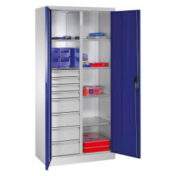 Cabinet material cabinet with 2 hinged doors, 6 shelves and 8 drawers .  W: 930, D: 500, H: 1950 (mm). Article code: 578921305-DW