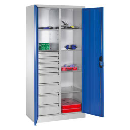 Cabinet material cabinet with 2 hinged doors, 6 shelves and 8 drawers .  W: 930, D: 500, H: 1950 (mm). Article code: 578921305-LW
