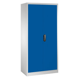 Cabinet material cabinet with 2 hinged doors, 4 shelves, 8 drawers and 1 safe 