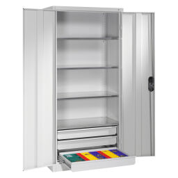 Cabinet material cabinet with 2 hinged doors, 4 shelves and 3 drawers 