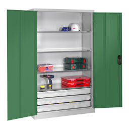 Cabinet material cabinet with 2 hinged doors, 4 shelves and 3 drawers .  W: 1200, D: 400, H: 1950 (mm). Article code: 578930503-N