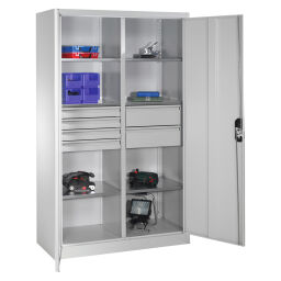 Armoire d'équipement avec 2 portes tournantes, 6 étages et 6 tiroirs