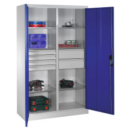 Cabinet material cabinet with 2 hinged doors, 6 shelves and 6 drawers .  W: 1200, D: 500, H: 1950 (mm). Article code: 5789313041-DW