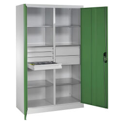 Armoire d'équipement avec 2 portes tournantes, 6 étages et 6 tiroirs