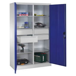 Cabinet material cabinet with 2 hinged doors, 6 shelves and 4 drawers .  W: 1200, D: 500, H: 1950 (mm). Article code: 5789313042-DW