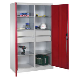 Cabinet material cabinet with 2 hinged doors, 6 shelves and 4 drawers .  W: 1200, D: 500, H: 1950 (mm). Article code: 5789313042-D