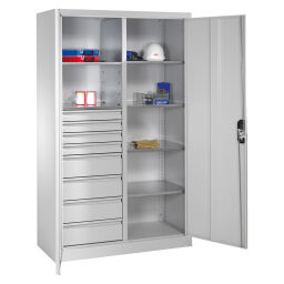 Armoire d'équipement avec 2 portes tournantes, 6 étages et 8 tiroirs