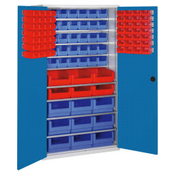 Boxes cabinet with 2 hinged doors and 106 storage bins