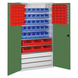 Cabinet boxes cabinet with 2 hinged doors, 3 drawers and 97 storage bins.  W: 1100, D: 535, H: 1950 (mm). Article code: 5713027668-N