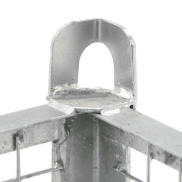 Gitterbox feste Konstruktion stapelbar 1 Klappe an 1 Langseite.  L: 1200, B: 800, H: 670 (mm). Artikelcode: 1311286V