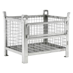 Mesh Stillages fixed construction stackable 1 flap at 1 long side.  L: 800, W: 600, H: 670 (mm). Article code: 131866V