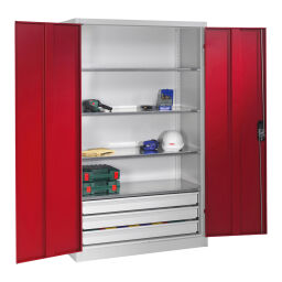 Cabinet material cabinet with 2 hinged doors, 4 shelves and 3 drawers  578930503-D