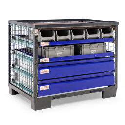 Mesh Stillages fixed construction stackable with 2 closed drawers and 7 trays 99-003-GH2-1-W