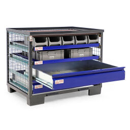 Safetybox fixed construction stackable with 2 closed drawers and 7 trays.  L: 1240, W: 835, H: 979 (mm). Article code: 99-003-GH2-1-W