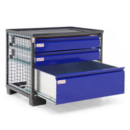 Mesh Stillages Full Security with 3 closed drawers.  L: 1240, W: 835, H: 979 (mm). Article code: 99-003-GH3-1-W