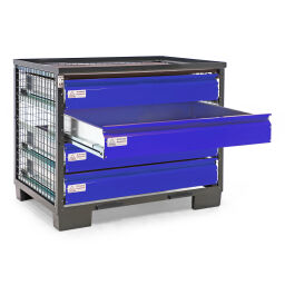 Mesh Stillages Full Security with 4 closed drawers.  L: 1240, W: 835, H: 979 (mm). Article code: 99-003-GH4-1-W