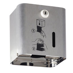 Sanitary Waste and cleaning bag dispenser with lock.  L: 135, W: 115, H: 135 (mm). Article code: 8258118
