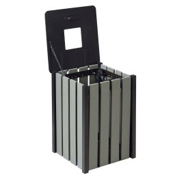 Outdoor waste bins Waste and cleaning steel waste pin with 4 aluminium walls Volume (ltr):  50.  L: 400, W: 400, H: 565 (mm). Article code: 8259265