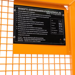 Access safety platform for forklift truck Belgium model drive-in sleeves with slide down protection.  L: 1115, W: 1200, H: 1890 (mm). Article code: 99-812-BE