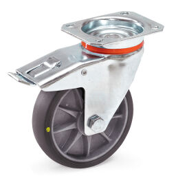 Wheel castor wheel with brake Ø 125 mm Version:  Ø 125 mm.  L: 105, W: 80, H: 165 (mm). Article code: 8571462