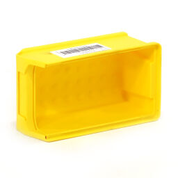 Storage bin plastic with grip opening stackable Colour:  yellow.  L: 175, W: 100, H: 75 (mm). Article code: 38-FPOM-20-L