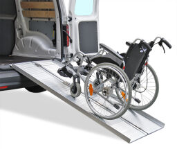 acces ramps wheelchair access ramp aluminium foldable 180 cm with 2 free cargo lashings Height difference:  20 - 50 cm.  L: 1830, W: 735, H: 70 (mm). Article code: 86STR-1830-S