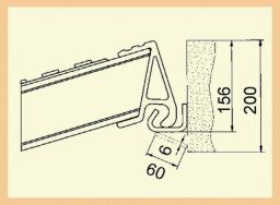 acces ramps accessories hook on strip.  L: 2600,  (mm). Article code: 8613422000
