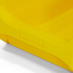 Storage bin plastic with grip opening stackable Colour:  yellow.  L: 235, W: 145, H: 125 (mm). Article code: 38-FPOM-30-L