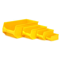 Magazijnbak kunststof met grijpopening stapelbaar Kleur:  geel.  L: 235, B: 145, H: 125 (mm). Artikelcode: 38-FPOM-30-L