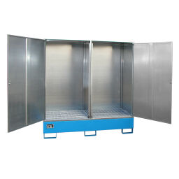 Hazardous substance depot Retention Basin Hazardous Materials Cabinets with galvanized grid + supporting feet Collection volume (ltr):  200.  L: 840, W: 690, H: 1930 (mm). Article code: 40GS1-W