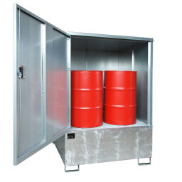 Hazardous substance depot Retention Basin Hazardous Materials Cabinets with galvanized grid + supporting feet Collection volume (ltr):  525.  L: 1475, W: 1460, H: 1805 (mm). Article code: 40GS3-V