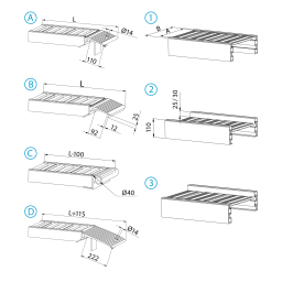 acces ramps acces ramp without edge Height difference:  50 - 80 cm.  L: 2510, W: 405,  (mm). Article code: 8613001003