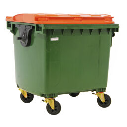 Waste container waste and cleaning for din-intake with hinging lid
