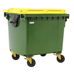 Afvalcontainer Afval en reiniging voor DIN-opname met scharnierend deksel.  L: 1400, B: 1030, H: 1300 (mm). Artikelcode: 36-1100-N-L