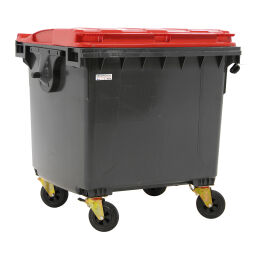 Afvalcontainer Afval en reiniging voor DIN-opname met scharnierend deksel.  L: 1400, B: 1030, H: 1300 (mm). Artikelcode: 36-1100-S-D